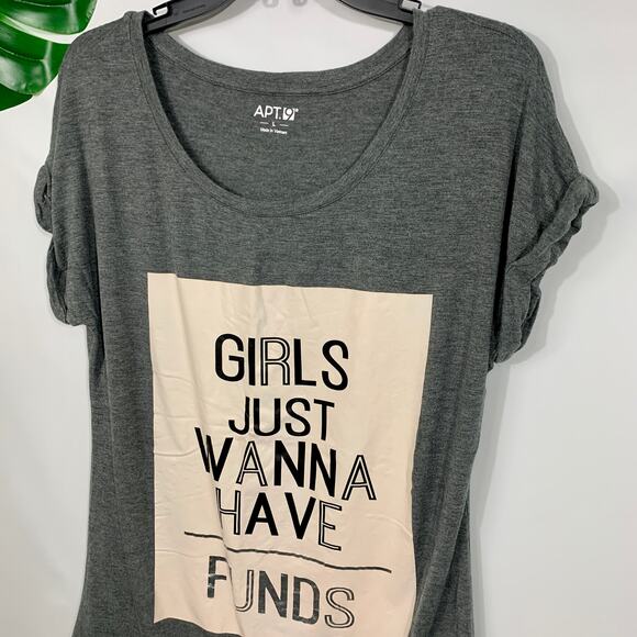 "Girls Just Wanna Have Funds" T-Shirt Logo Graphic Short Sleeve Top Size Large - Picture 6 of 8